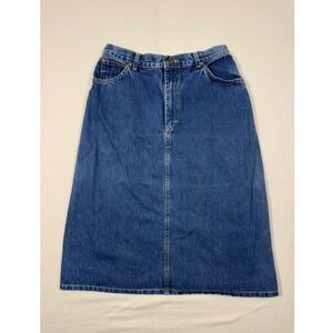 Vintage 90s High Waisted Denim Midi Skirt Women Size 12 Blue Western Made in USA